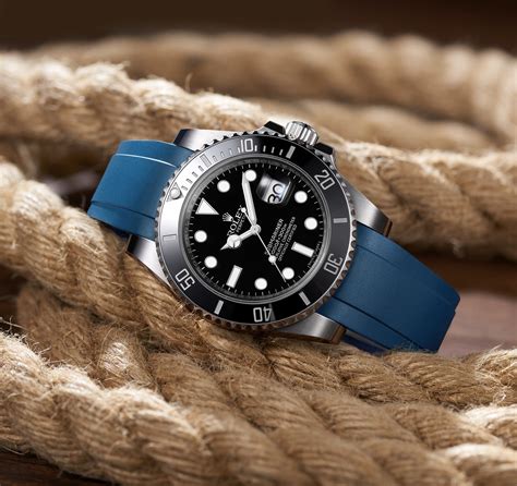 rolex rubber strap blue|rolex rubber strap for sale.